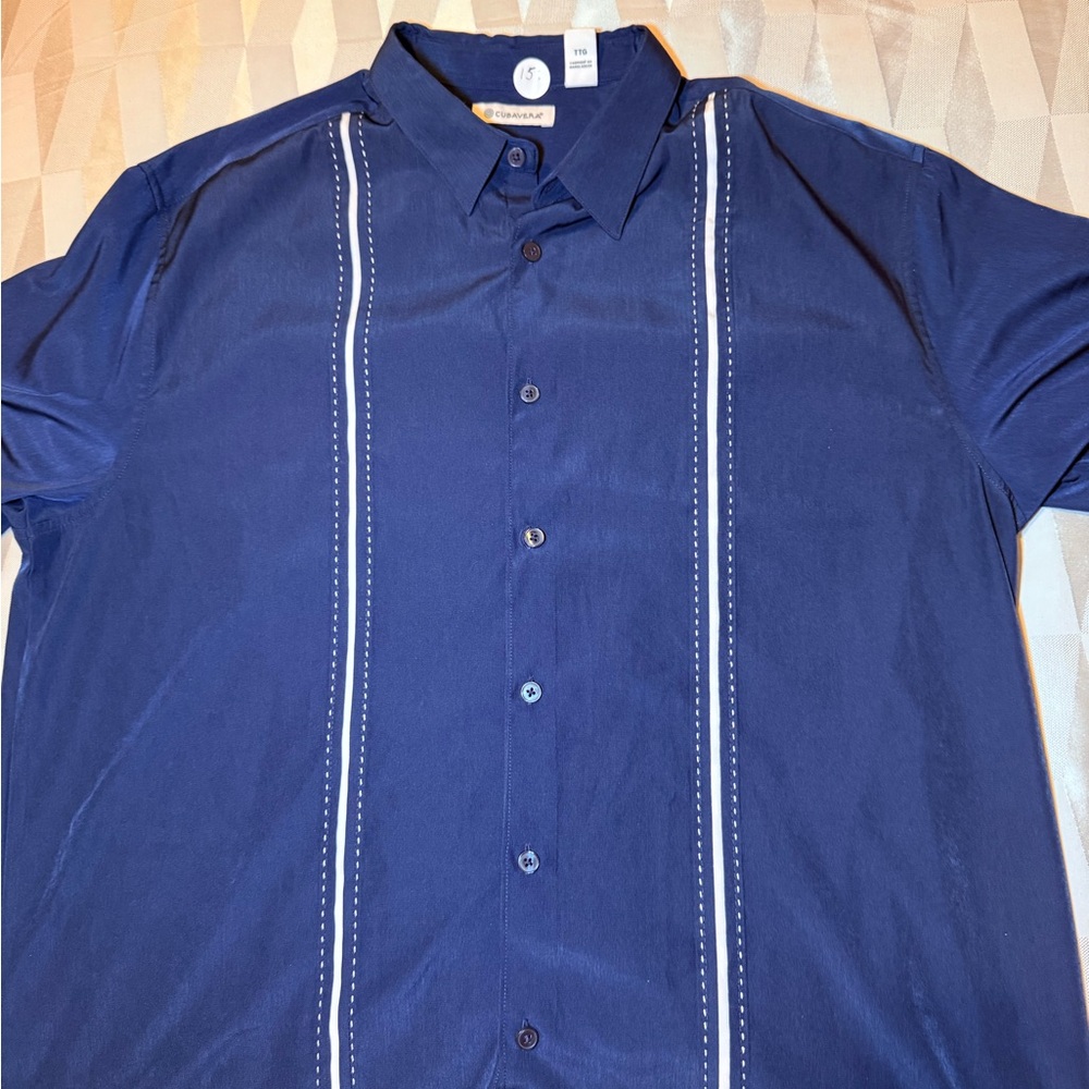 Cubavera Dark Blue Casual Button-Down Shirt